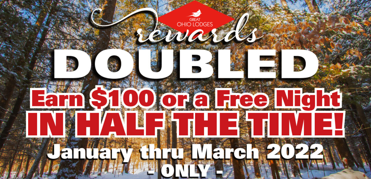 Promotional Image for the Great Ohio Lodges rewards program on Facebook, Double rewards