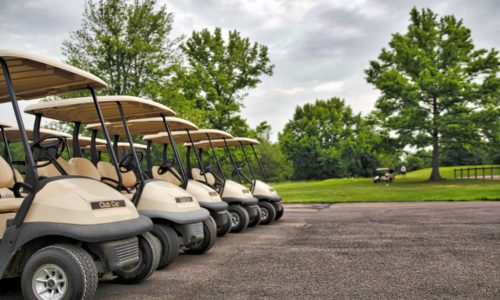 Line-up of golf carts