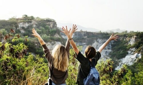 Two girls on a hike