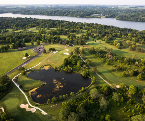 Aerial shot of Hueston Woods Golf course