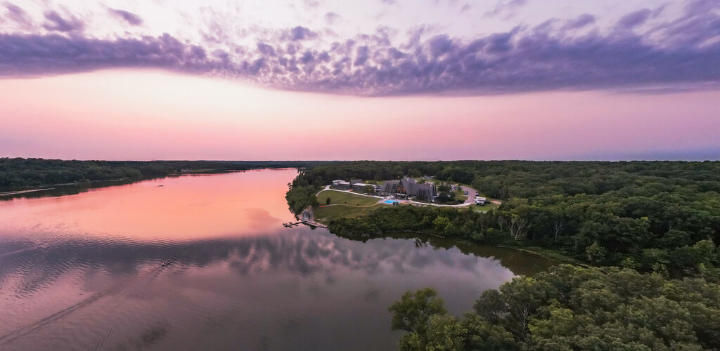 Hueston Woods Lodge at dusk